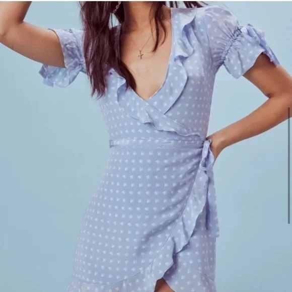 For Love & Lemons Sweetheart Wrap Mini Dress Periwinkle Size S